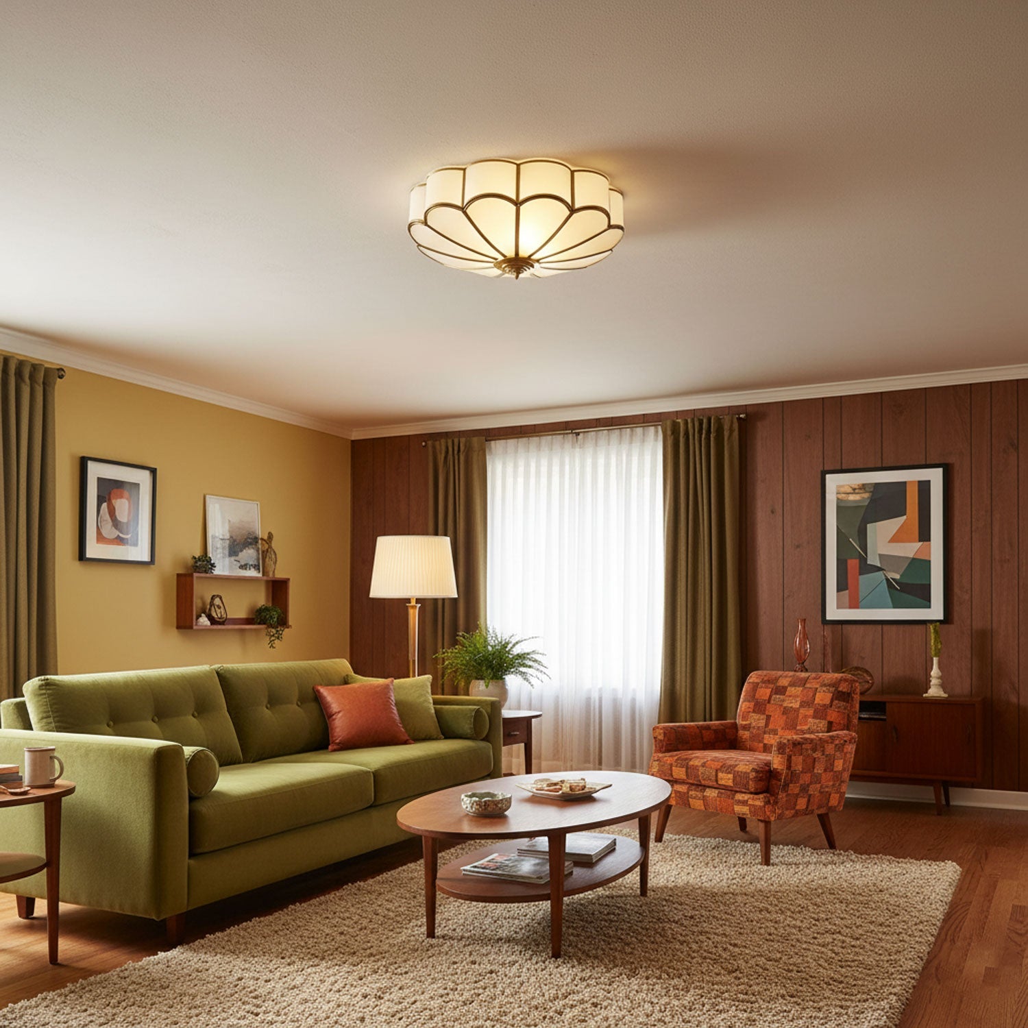 Antheia - Brass and Frosted Glass Ceiling Light