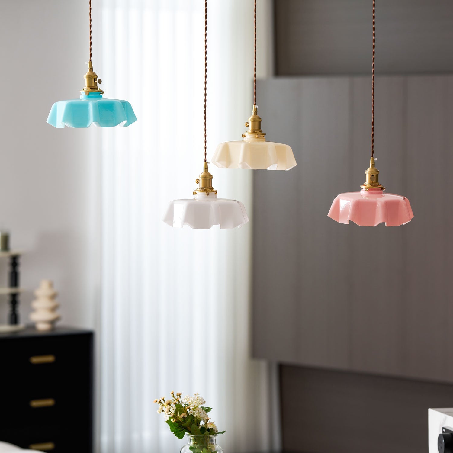 Kalyke - Pleated Glass and Brass Pendant Light