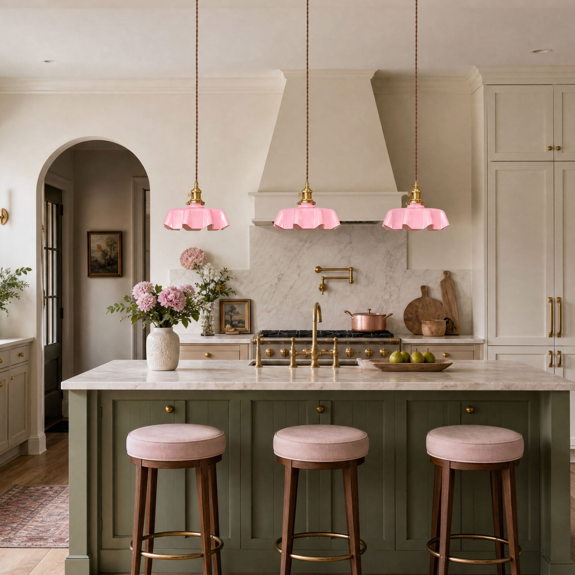 Kalyke - Pleated Glass and Brass Pendant Light