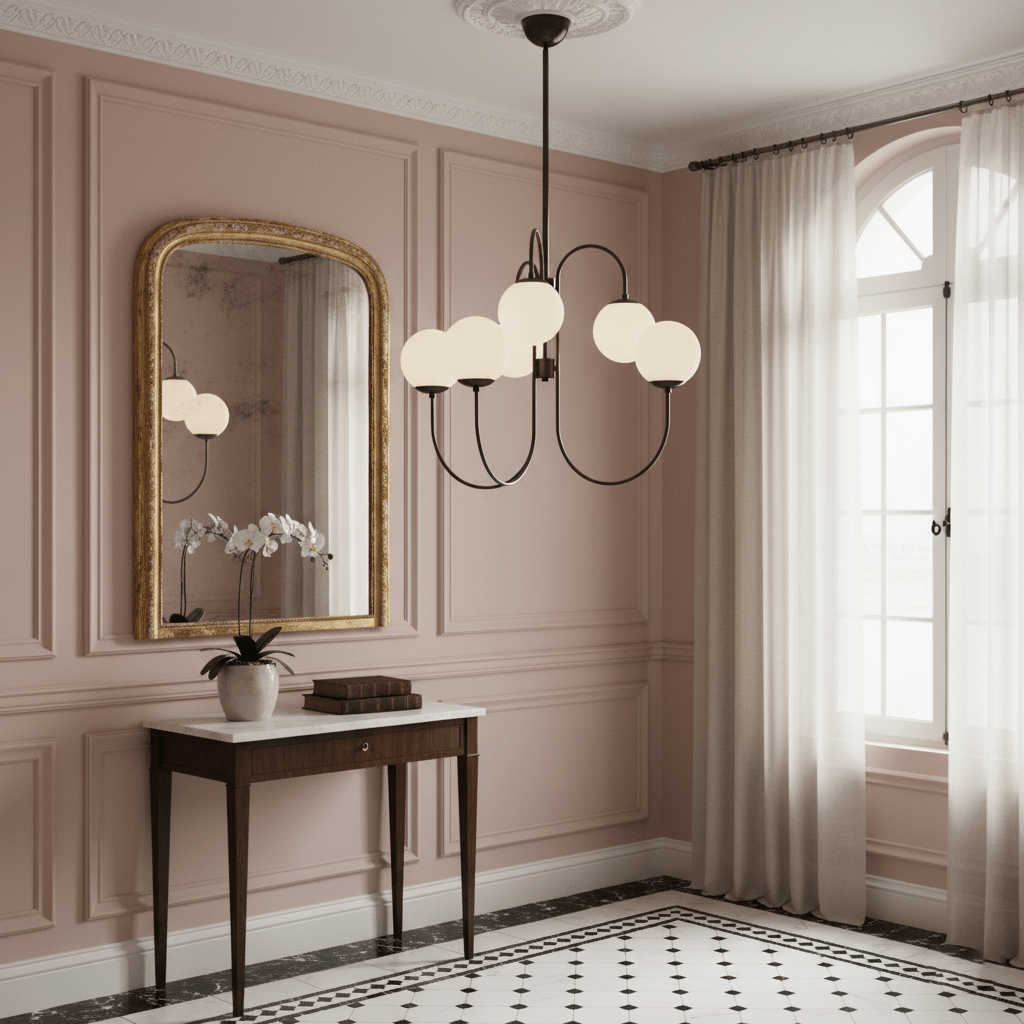 Peirene - Wrought Iron and Glass Globe Chandelier