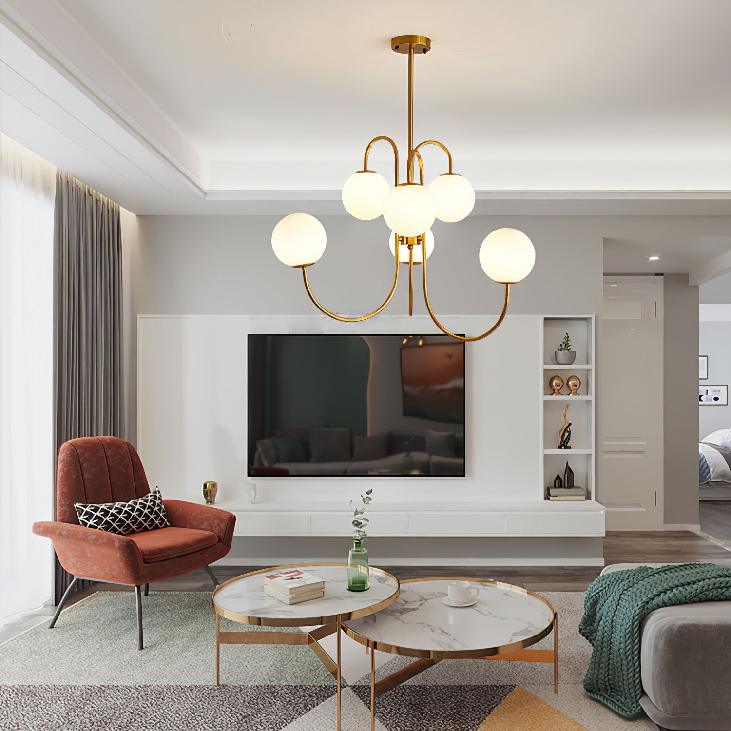 Peirene - Wrought Iron and Glass Globe Chandelier