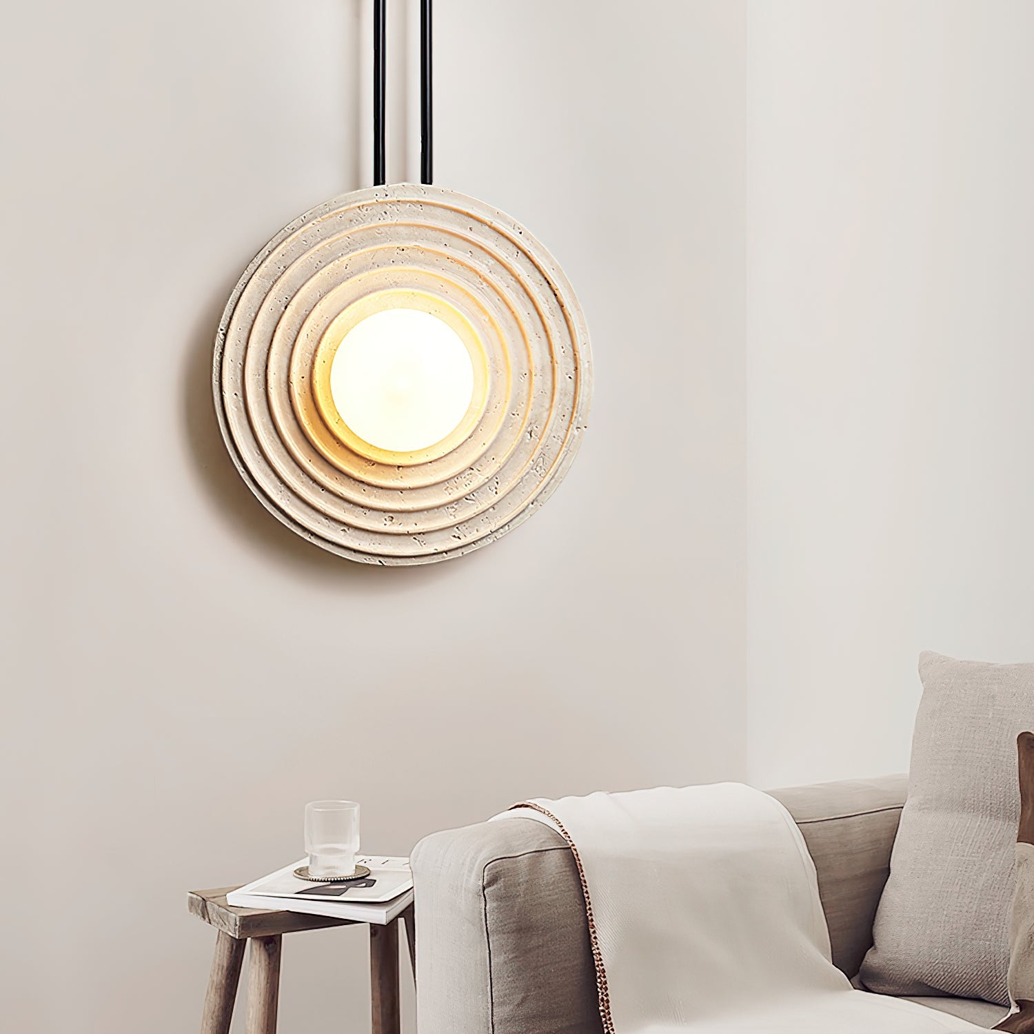 Halimede - Tree Ring Travertine Wall Lamp