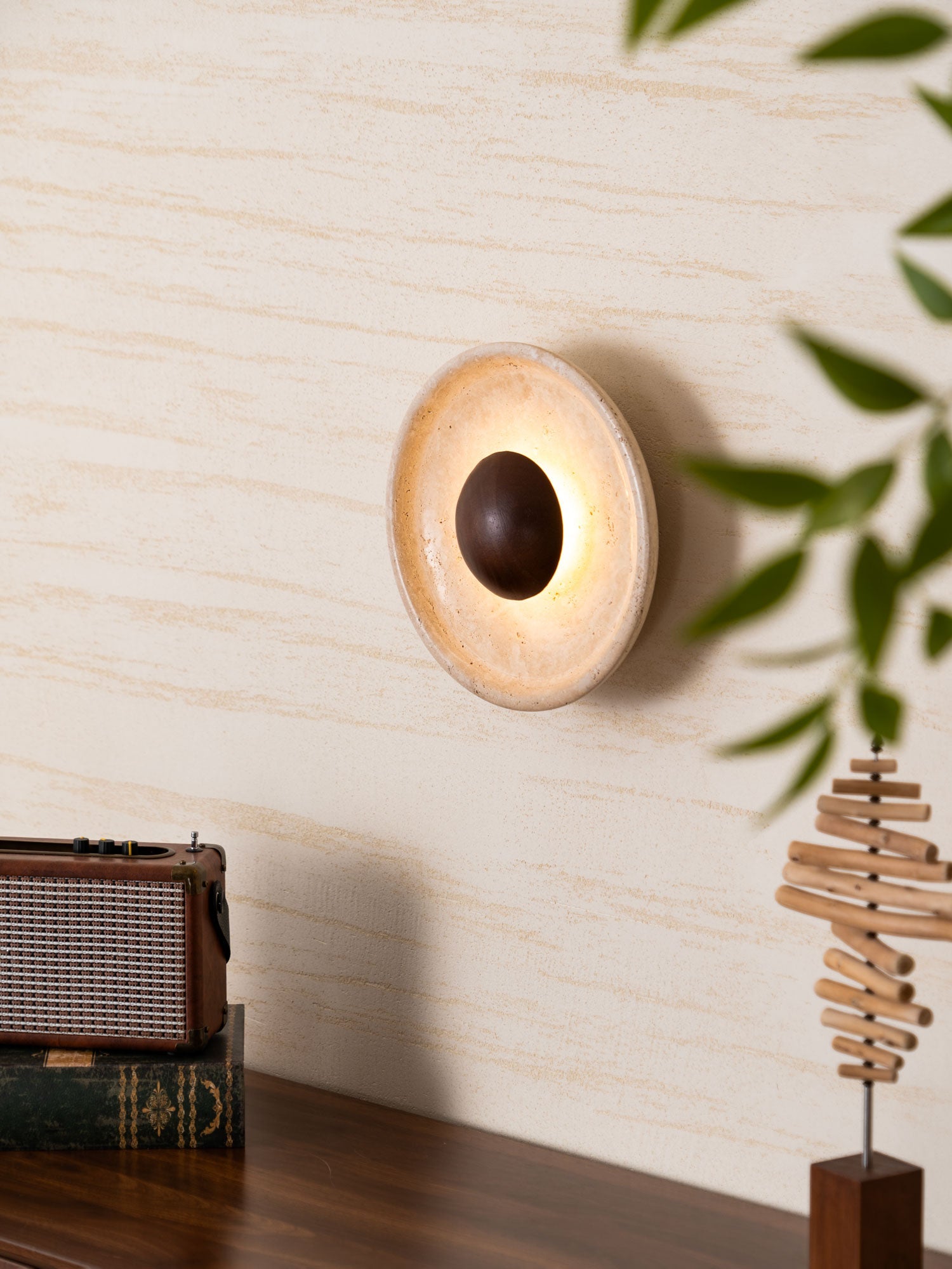 Aether - Travertine Halo Wall Light