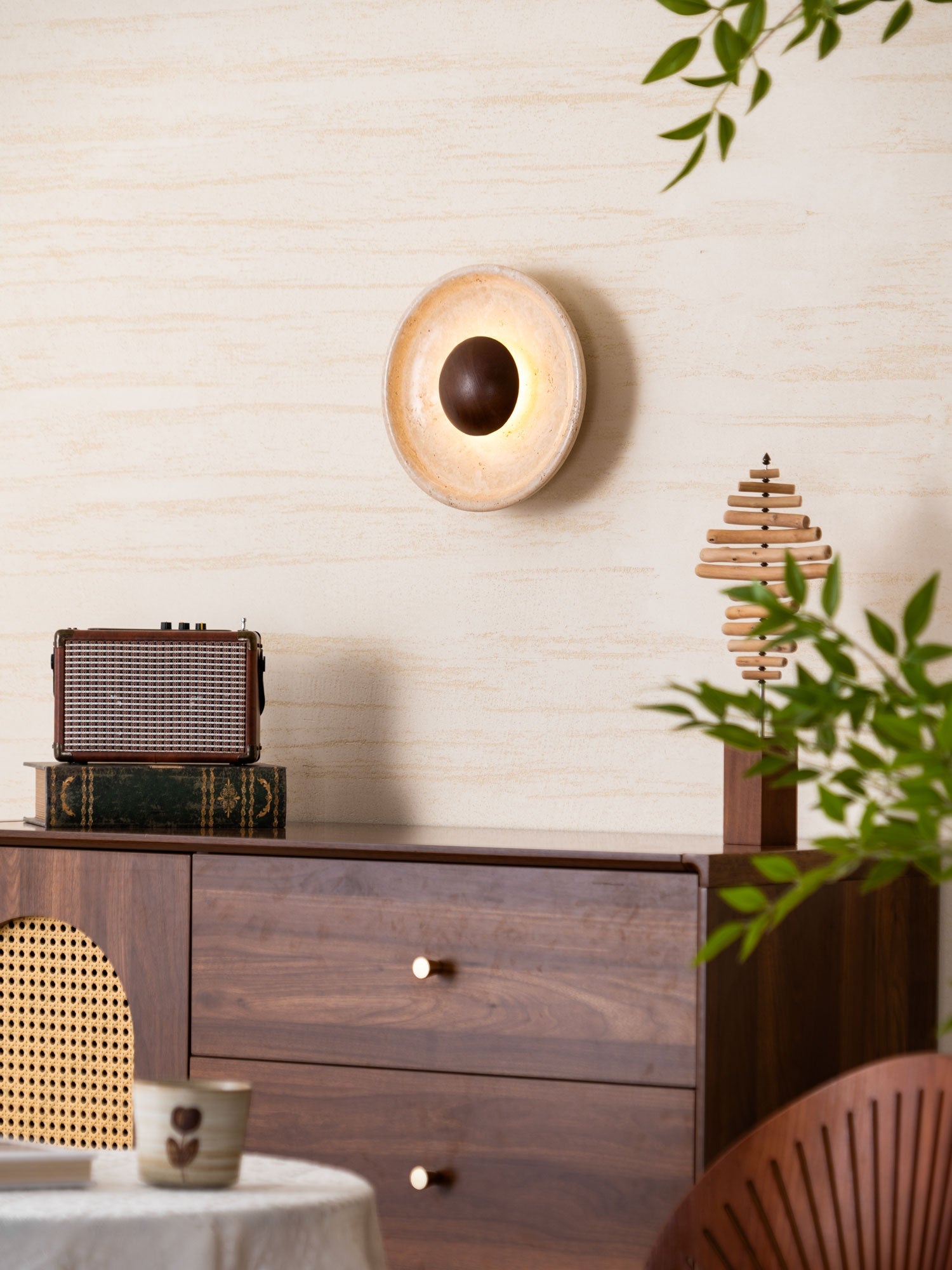 Aether - Travertine Halo Wall Light