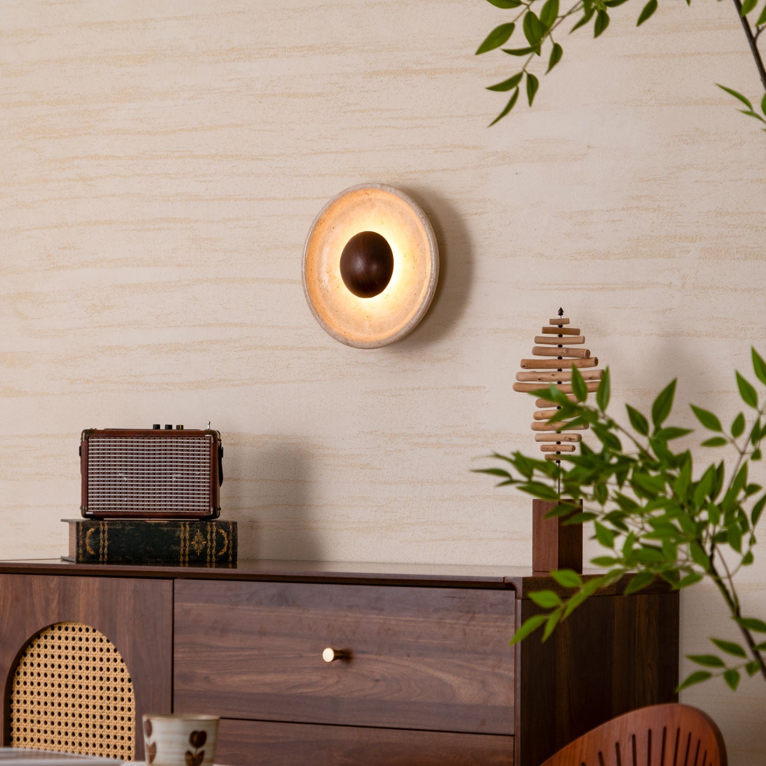 Aether - Travertine Halo Wall Light