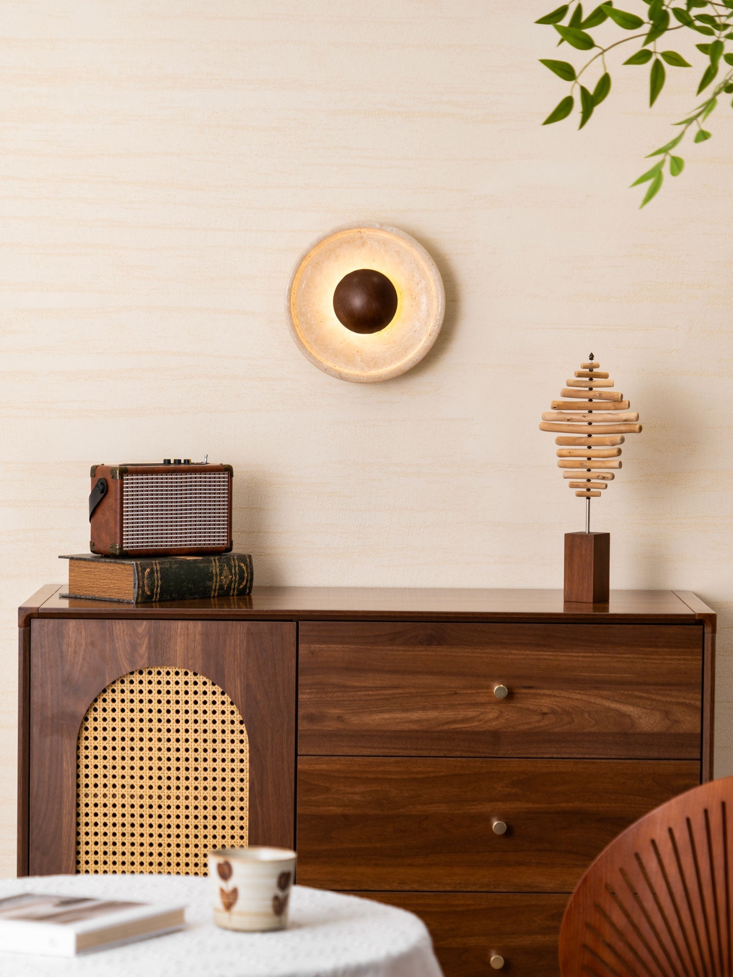 Aether - Travertine Halo Wall Light