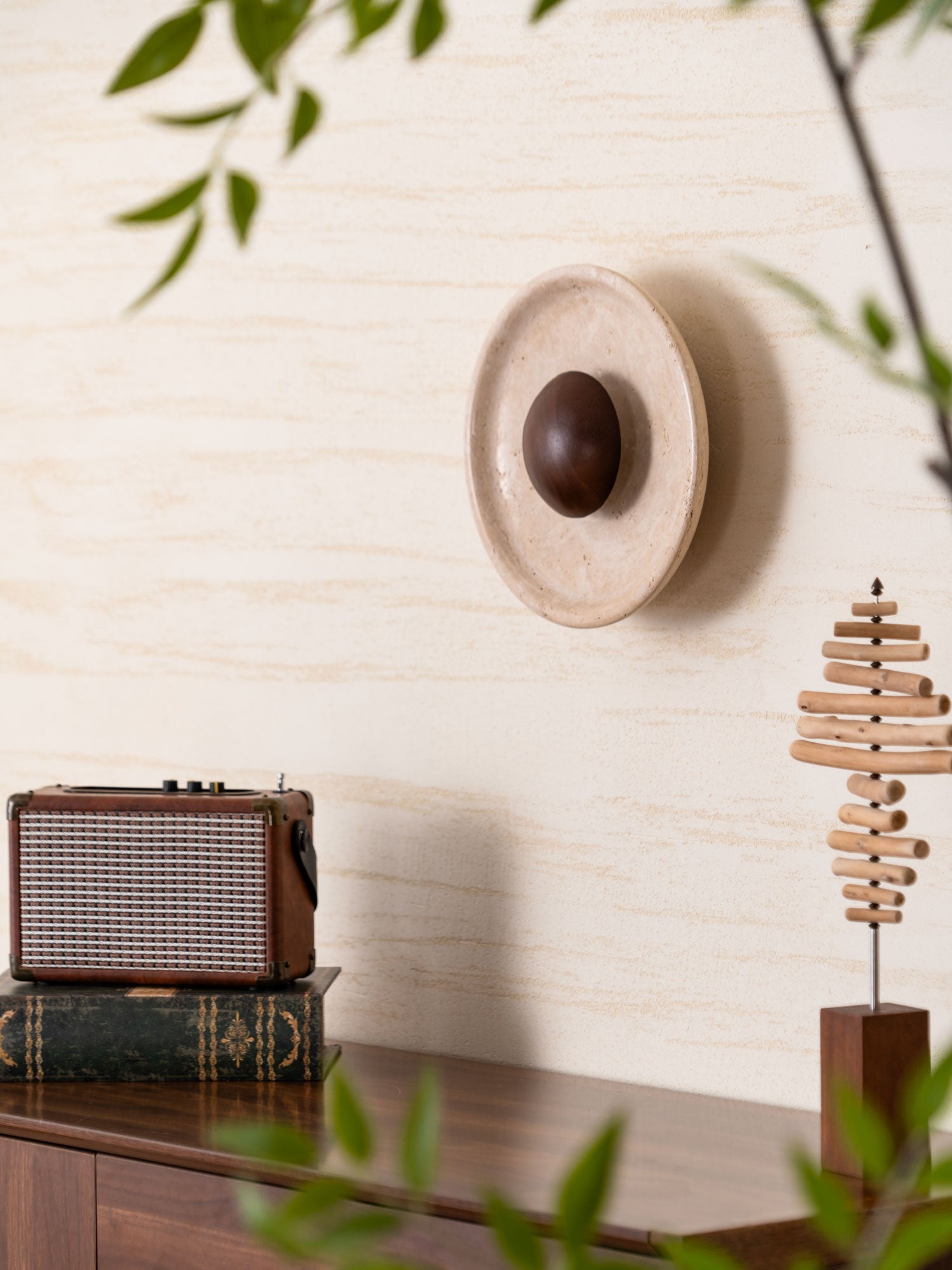 Aether - Travertine Halo Wall Light