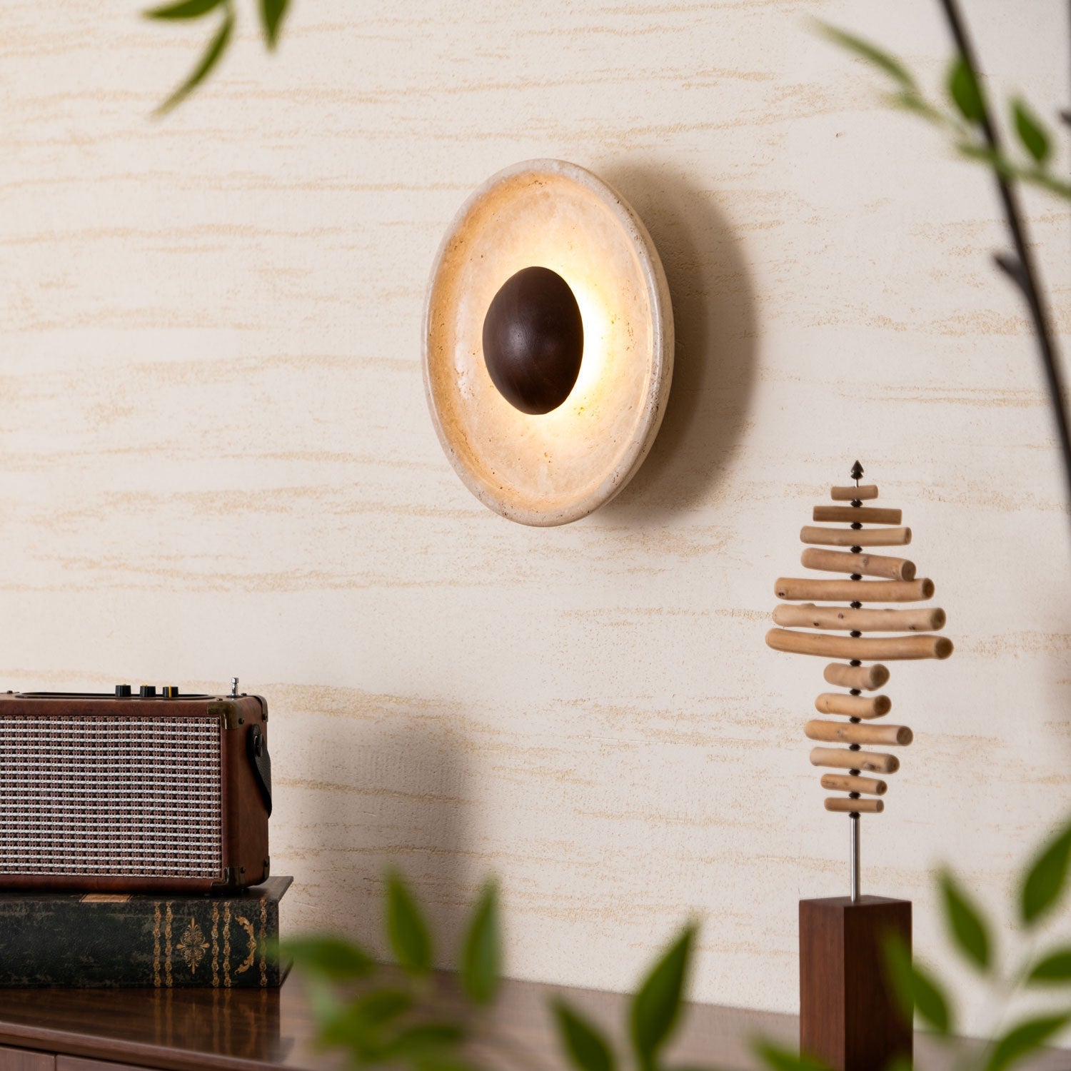 Aether - Travertine Halo Wall Light