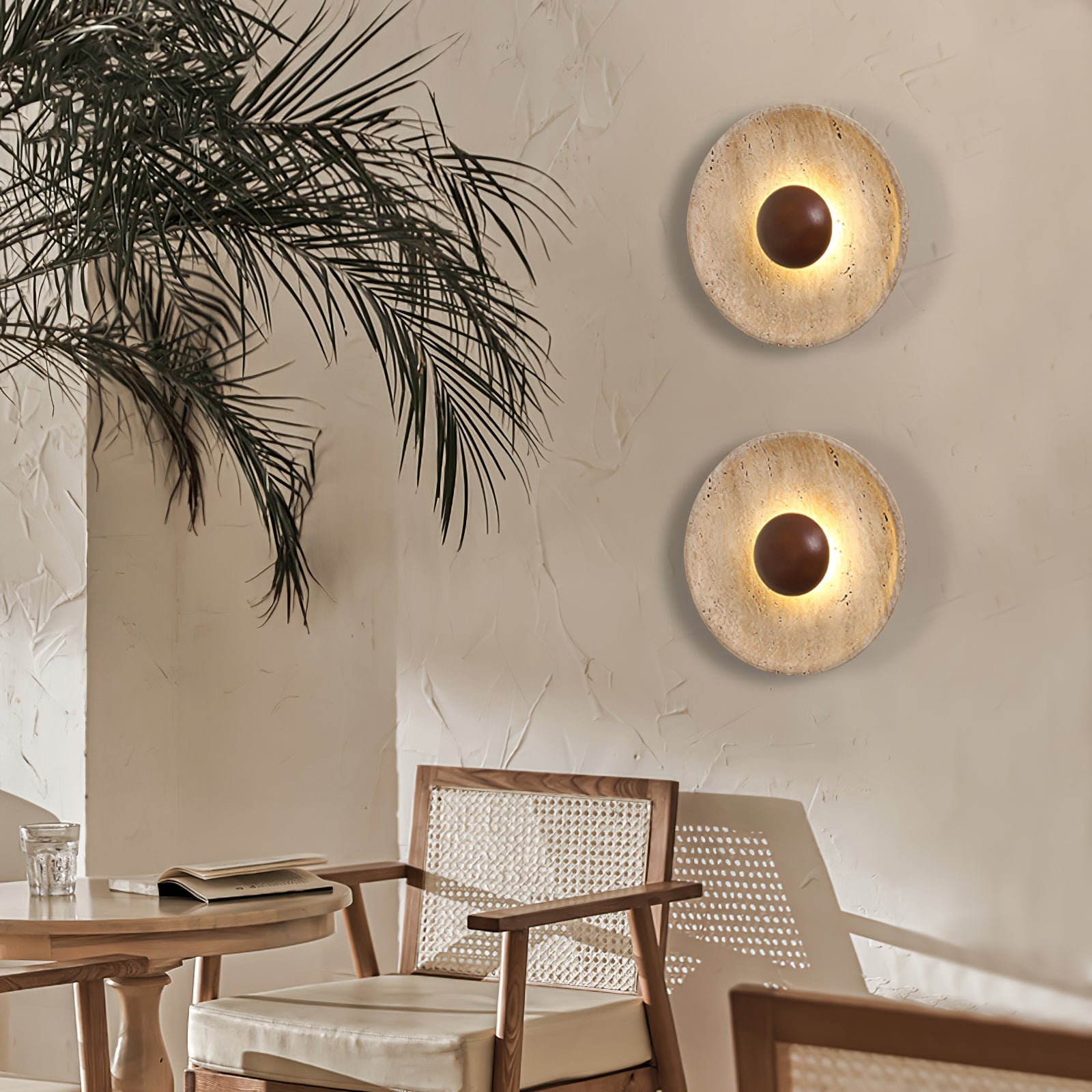 Aether - Travertine Halo Wall Light