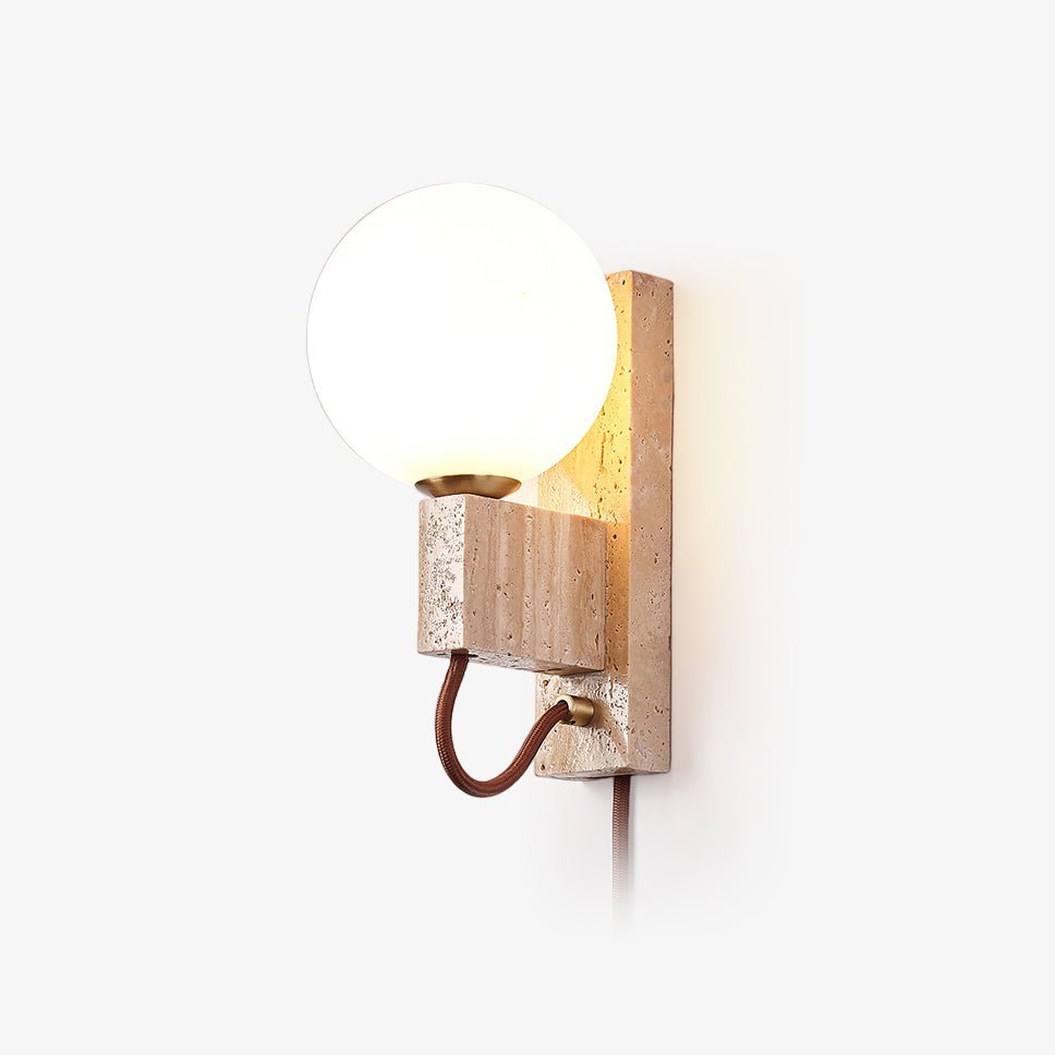 Dione - Travertine and Opal Globe Sconce