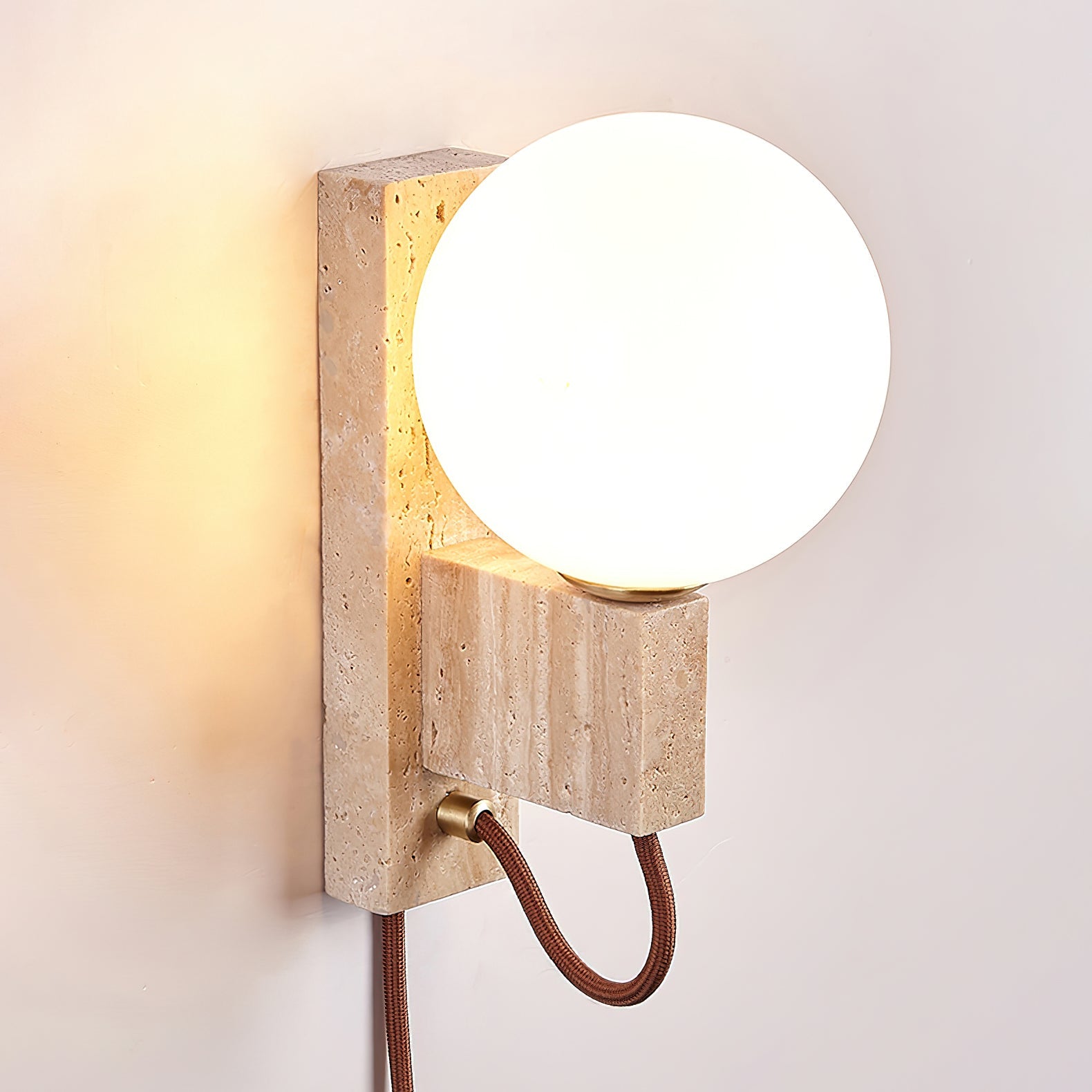 Dione - Travertine and Opal Globe Sconce