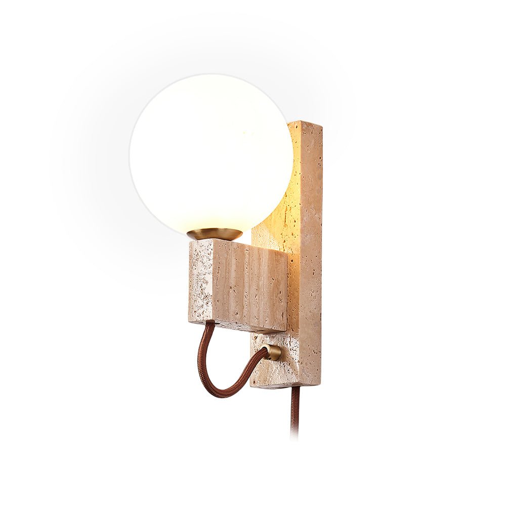 Dione - Travertine and Opal Globe Sconce