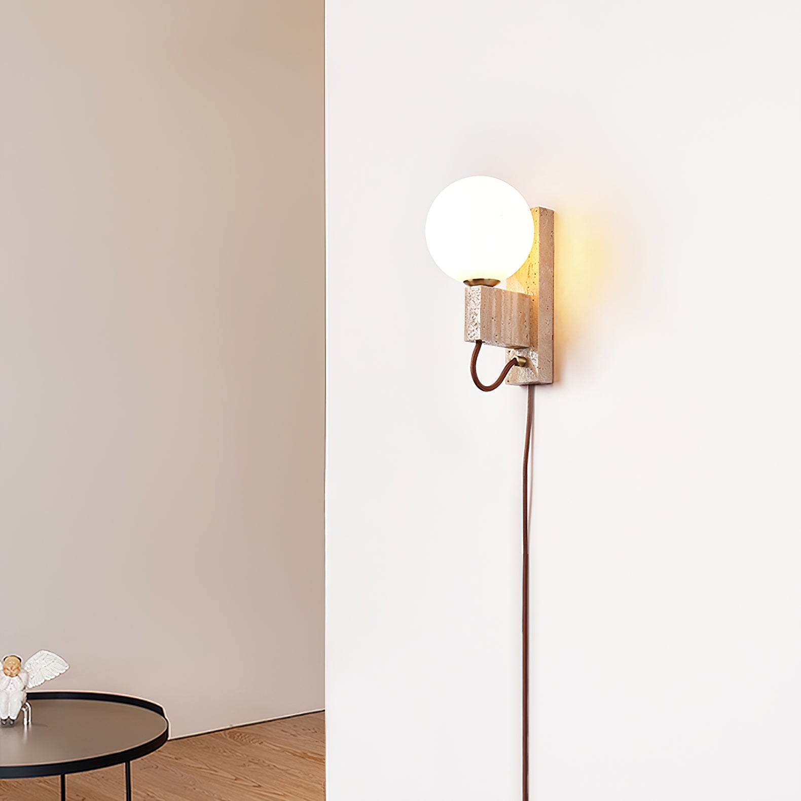 Dione - Travertine and Opal Globe Sconce