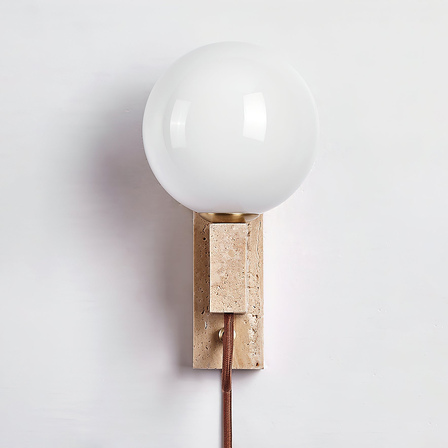 Dione - Travertine and Opal Globe Sconce