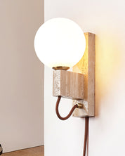 Dione - Travertine and Opal Globe Sconce