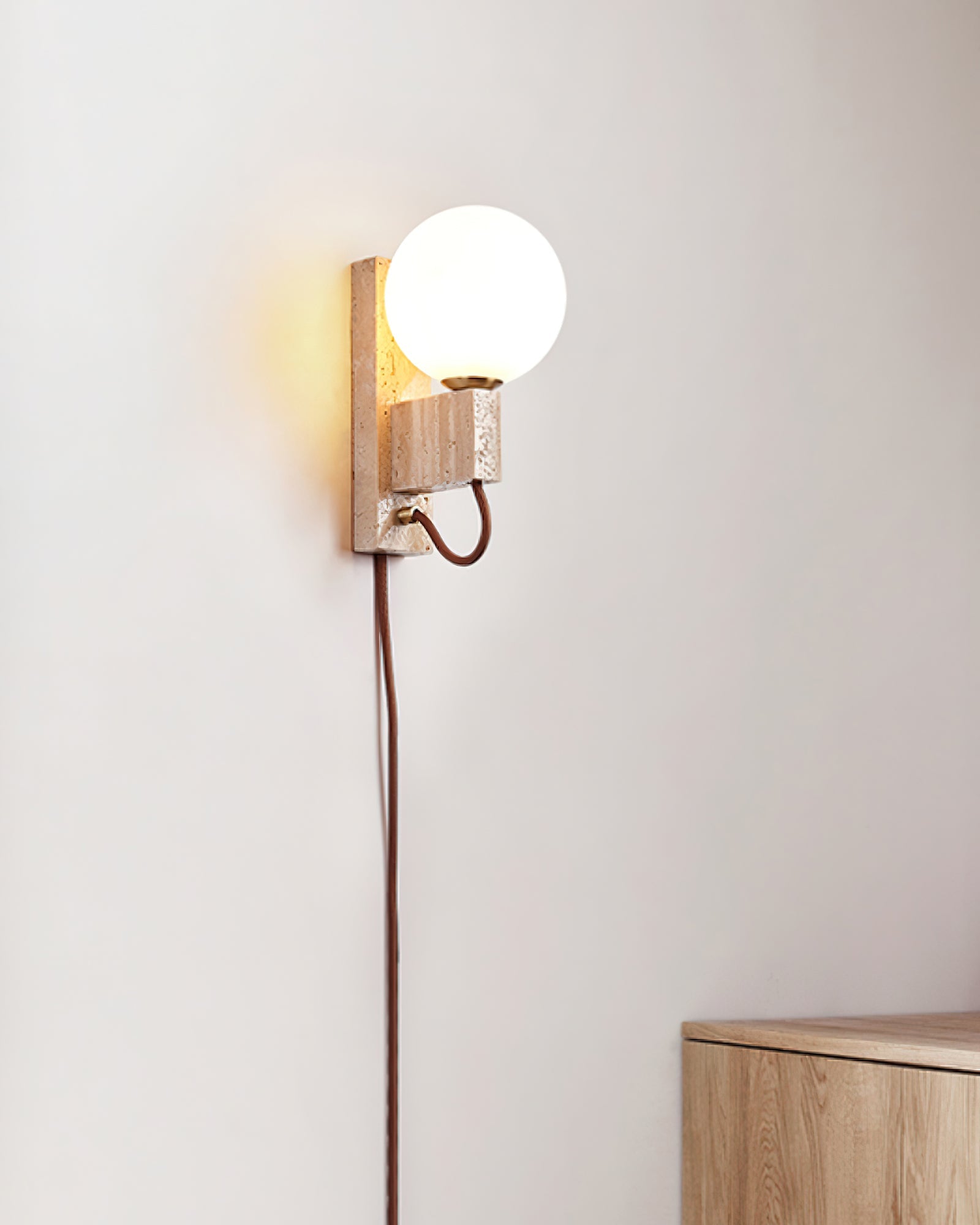 Dione - Travertine and Opal Globe Sconce