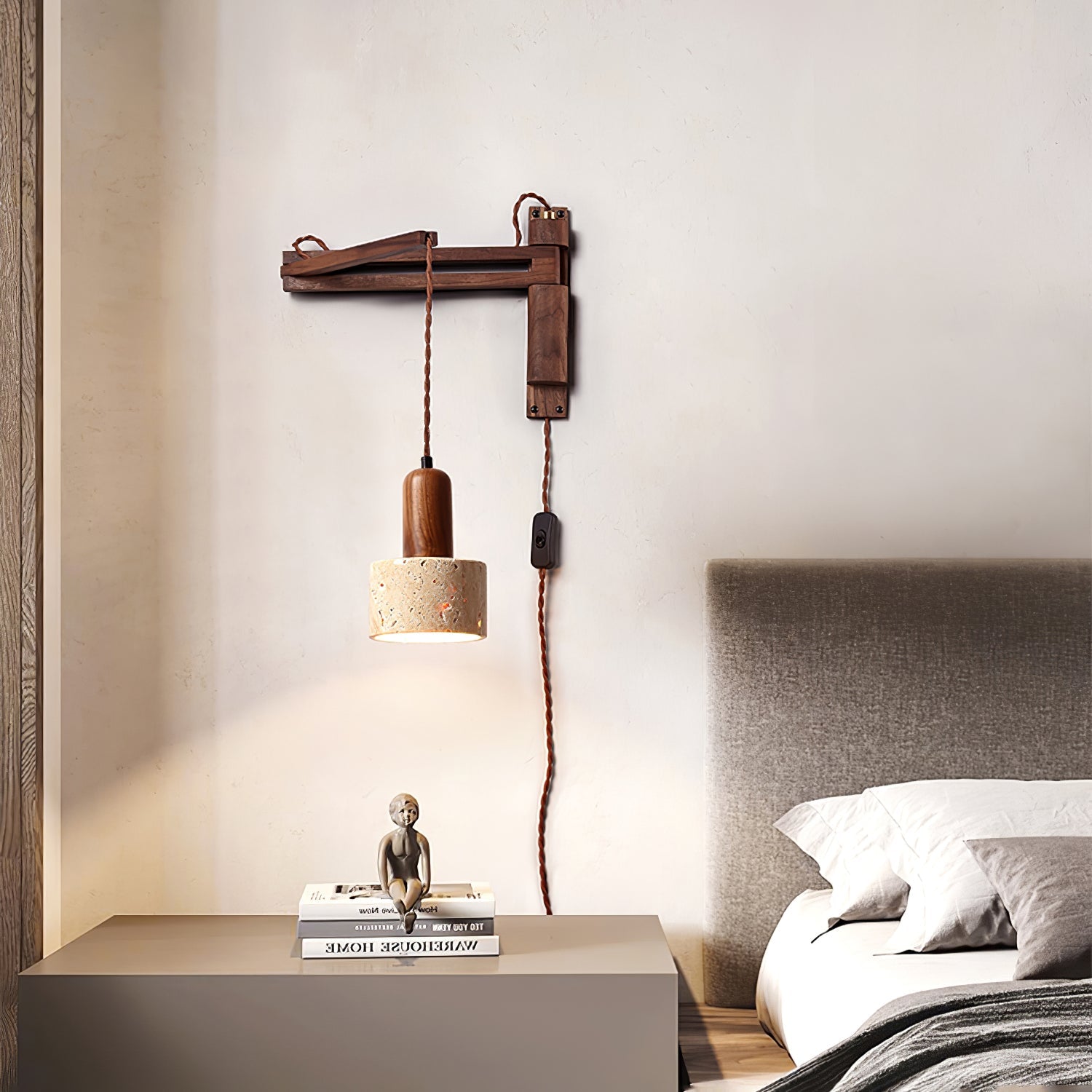 Eunike - Travertine Dome Swing Arm Wall Lamp