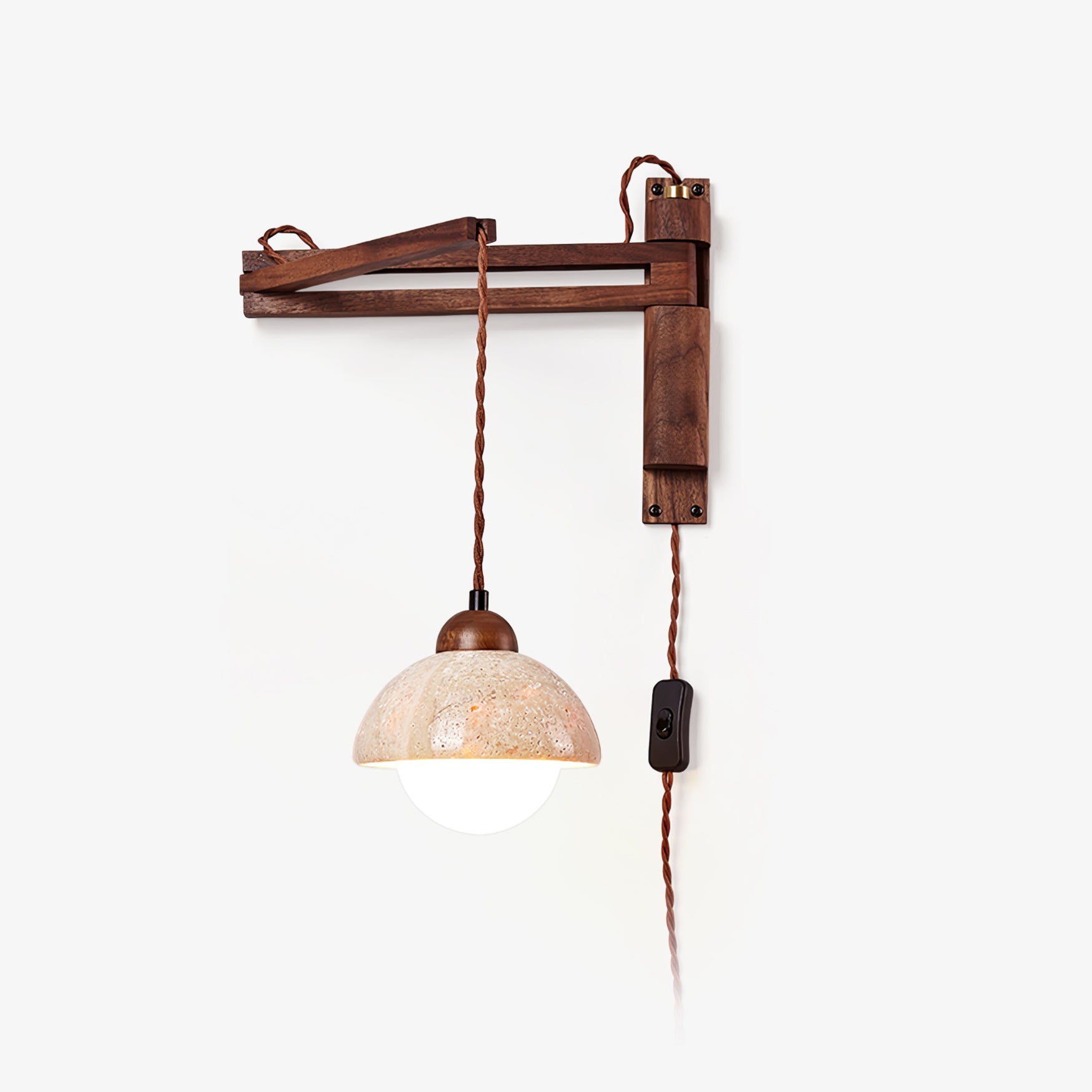 Eunike - Travertine Dome Swing Arm Wall Lamp