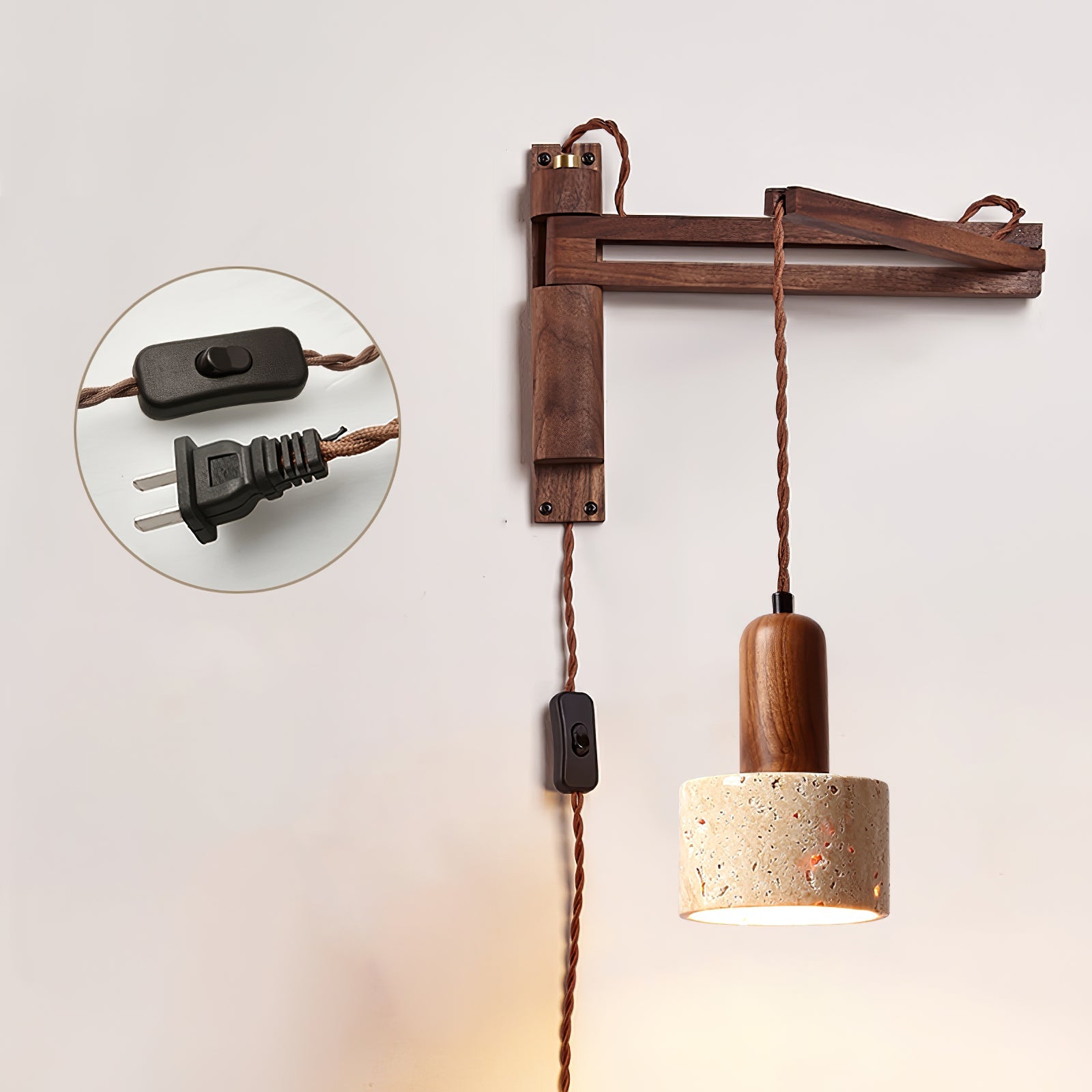 Eunike - Travertine Dome Swing Arm Wall Lamp