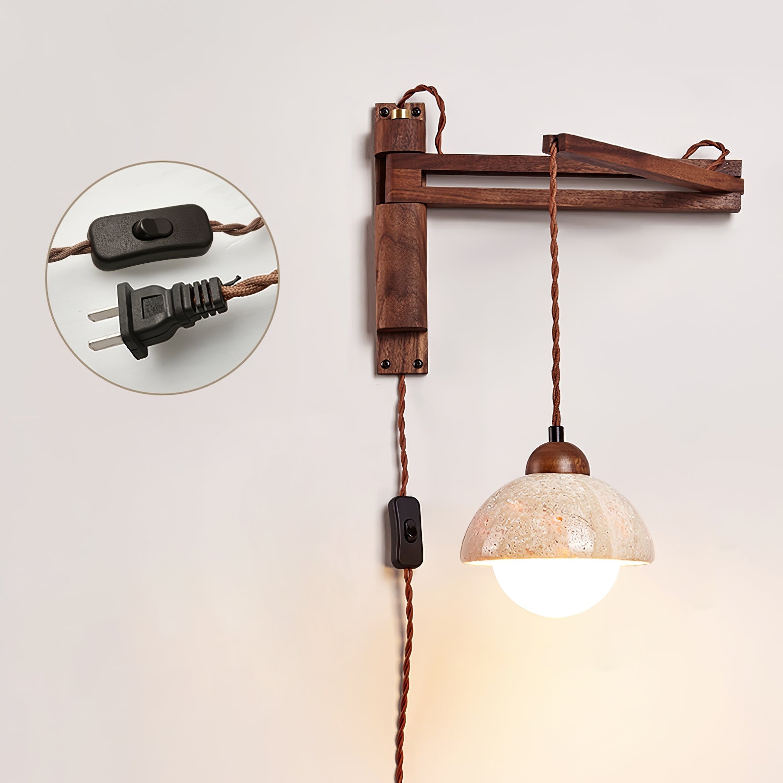 Eunike - Travertine Dome Swing Arm Wall Lamp