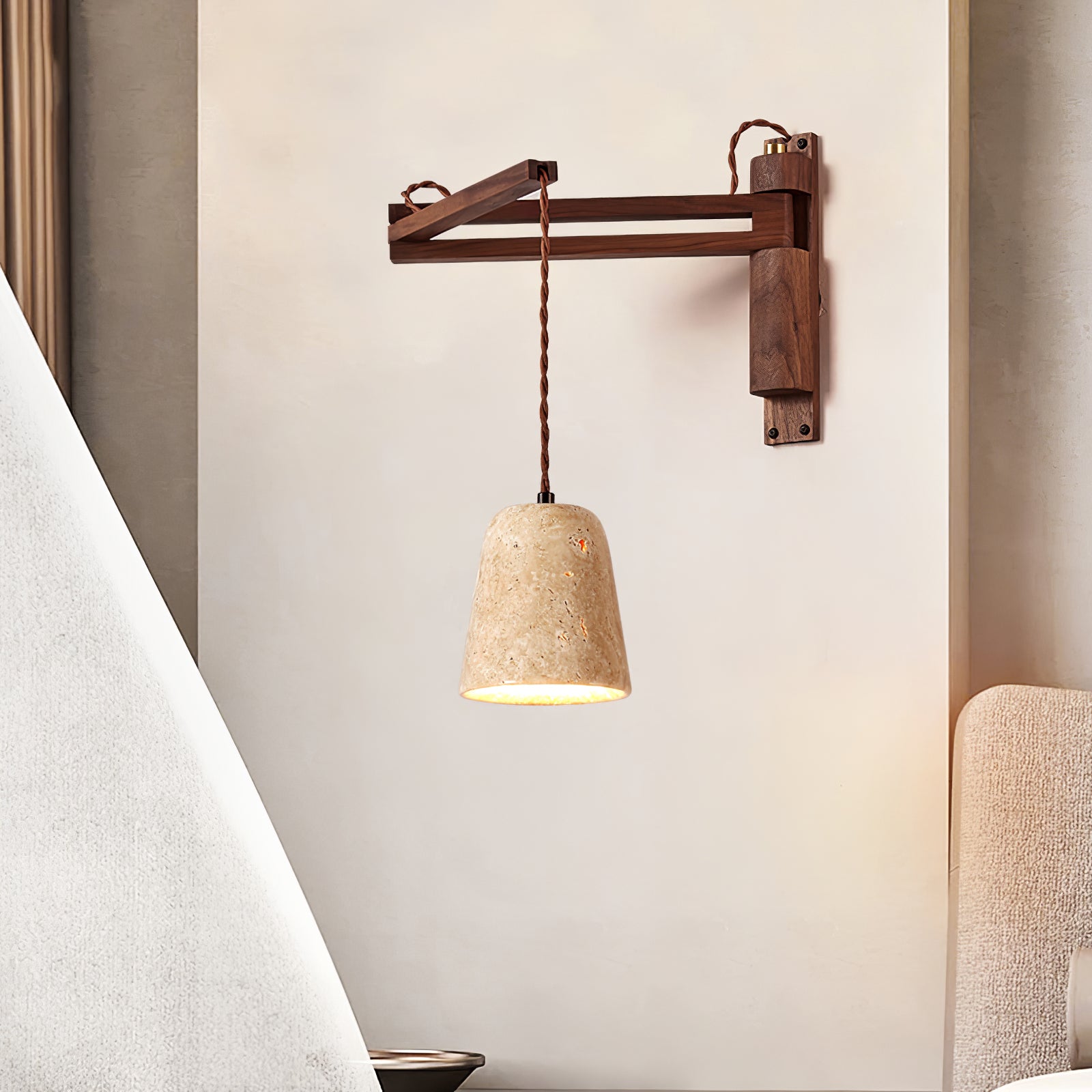 Eunike - Travertine Dome Swing Arm Wall Lamp