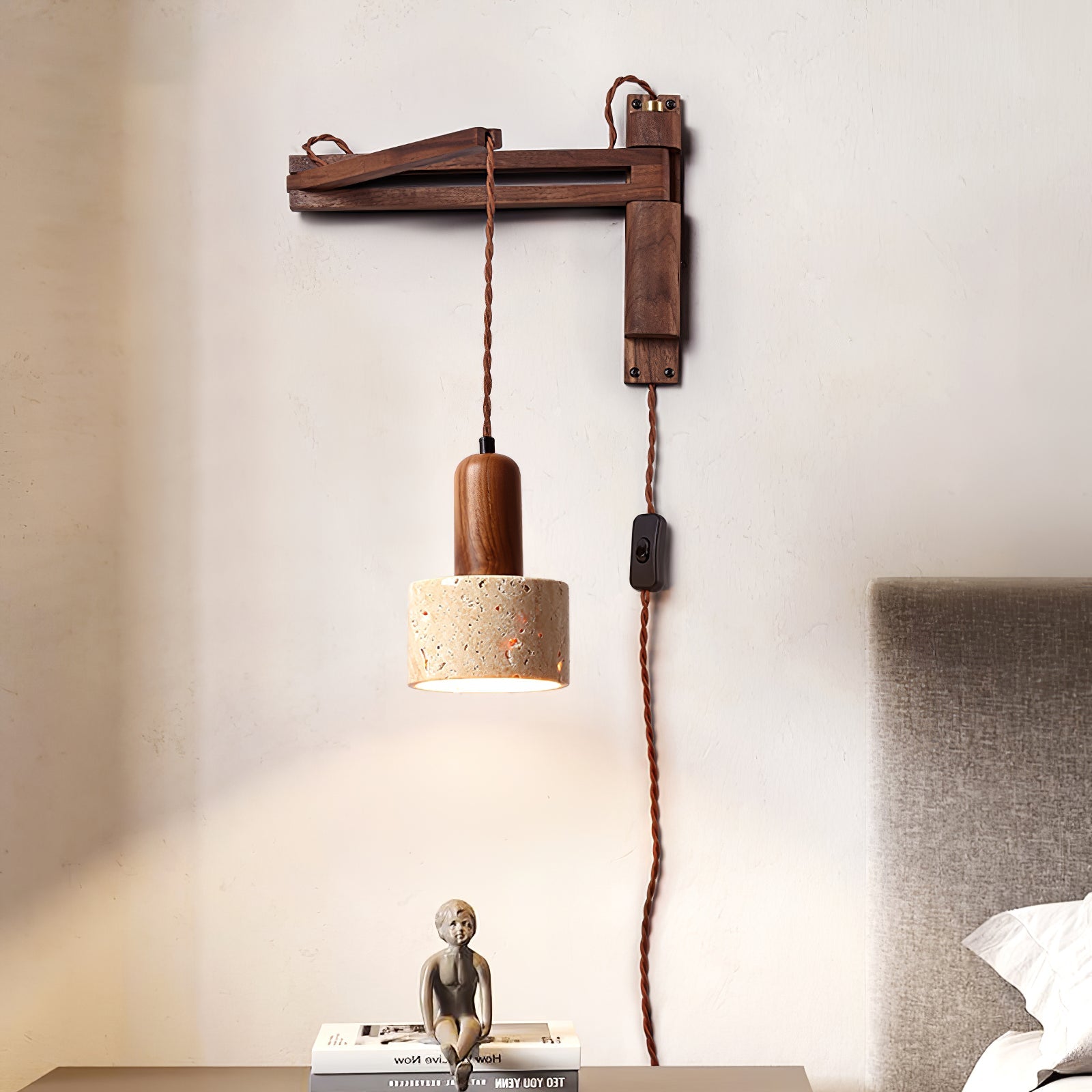 Eunike - Travertine Dome Swing Arm Wall Lamp