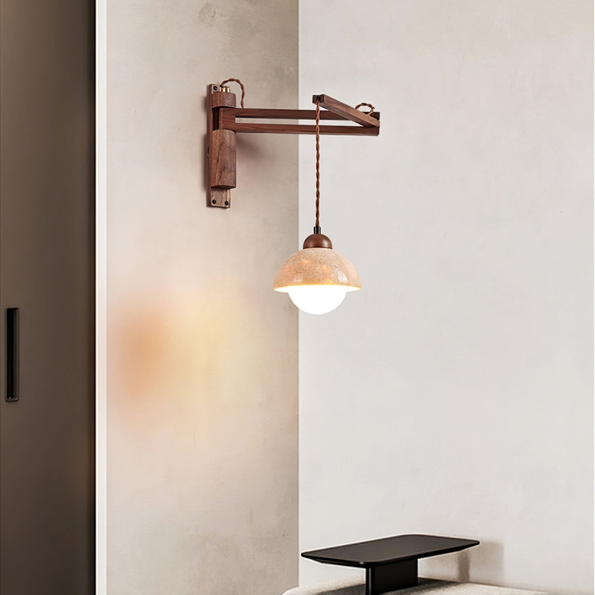 Eunike - Travertine Dome Swing Arm Wall Lamp