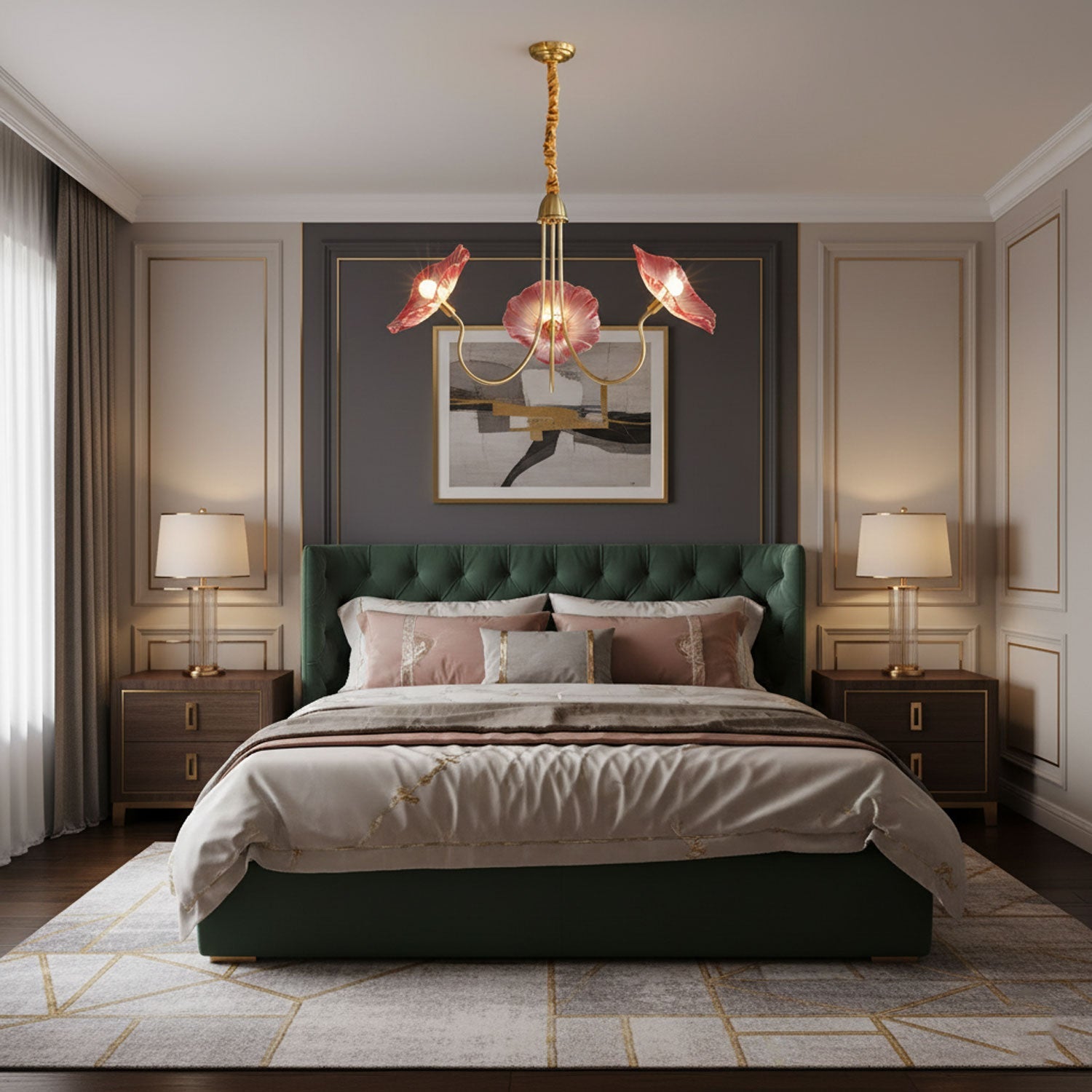 Leiriope - Gold and Frosted Leaf Glass Chandelier