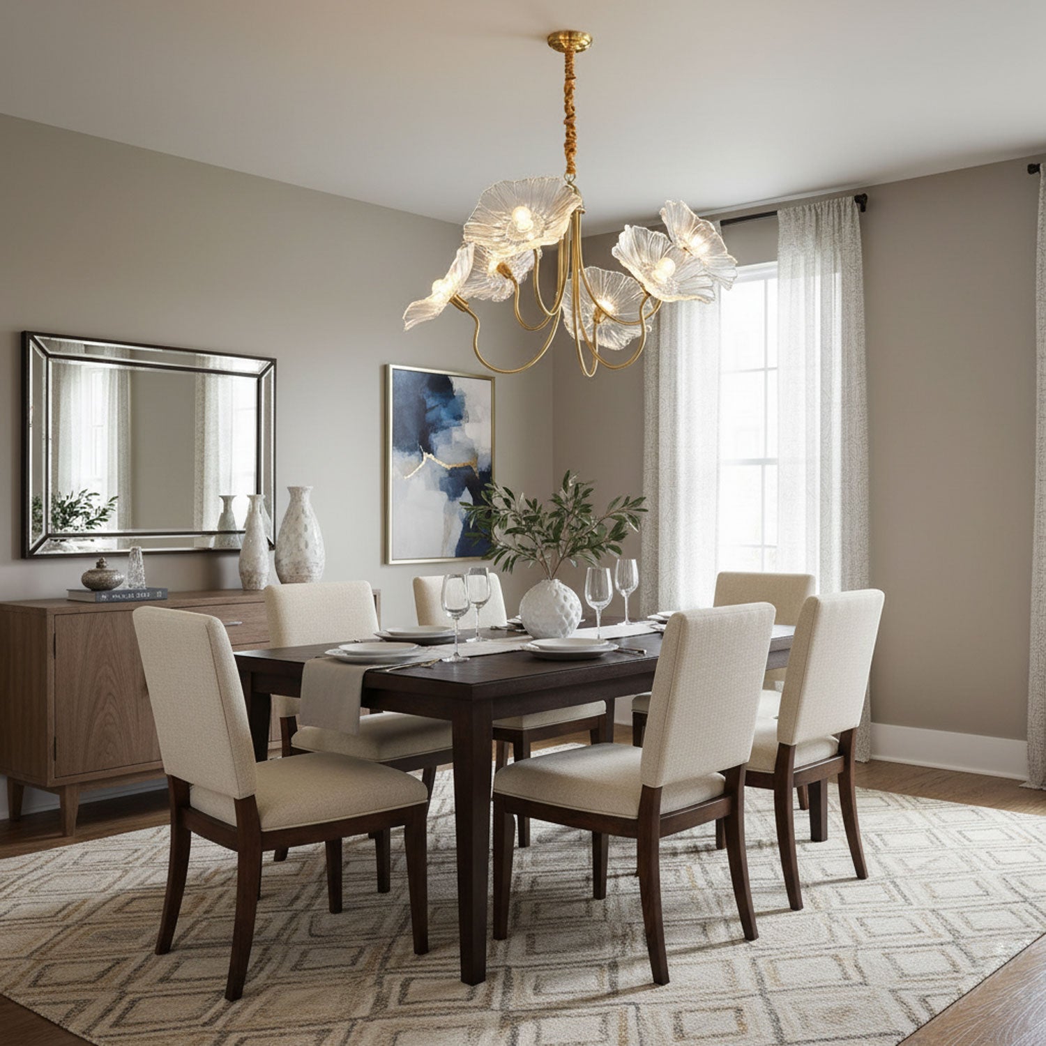 Leiriope - Gold and Frosted Leaf Glass Chandelier