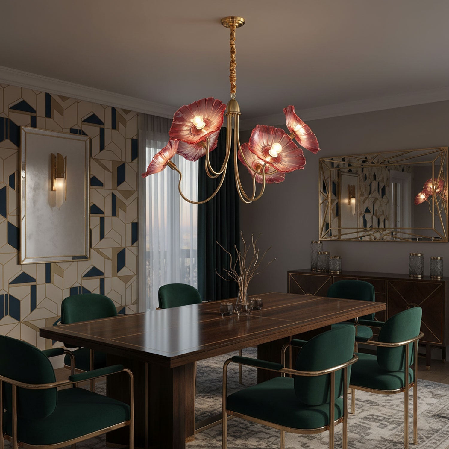 Leiriope - Gold and Frosted Leaf Glass Chandelier