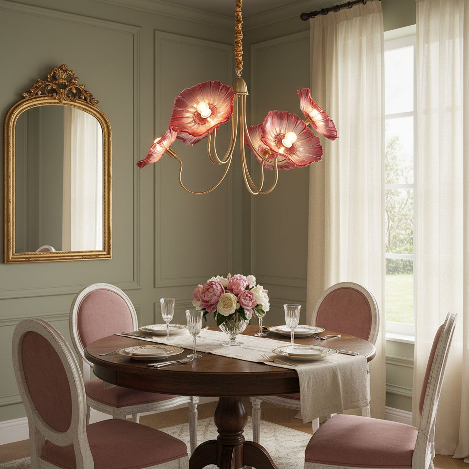 Leiriope - Gold and Frosted Leaf Glass Chandelier