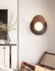 Themisto - Black Travertine and Walnut Sconce