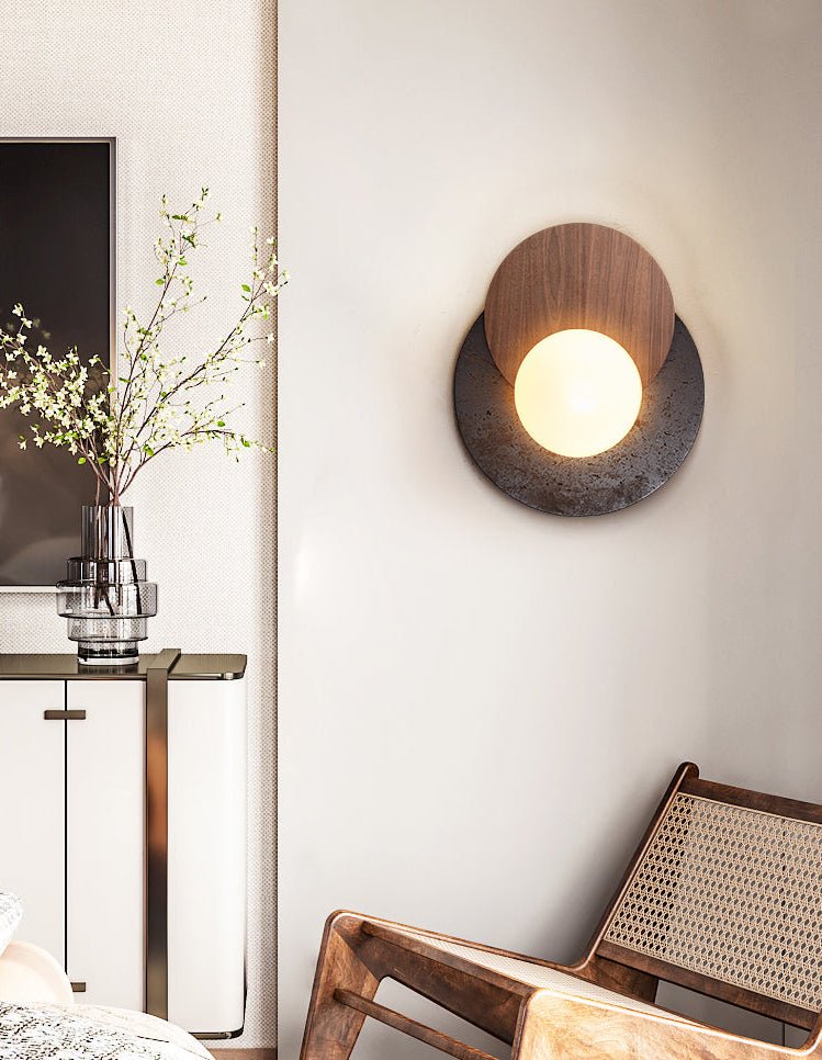 Themisto - Black Travertine and Walnut Sconce