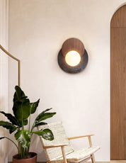 Themisto - Black Travertine and Walnut Sconce