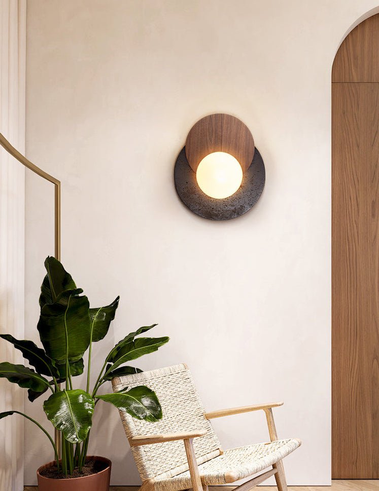 Themisto - Black Travertine and Walnut Sconce