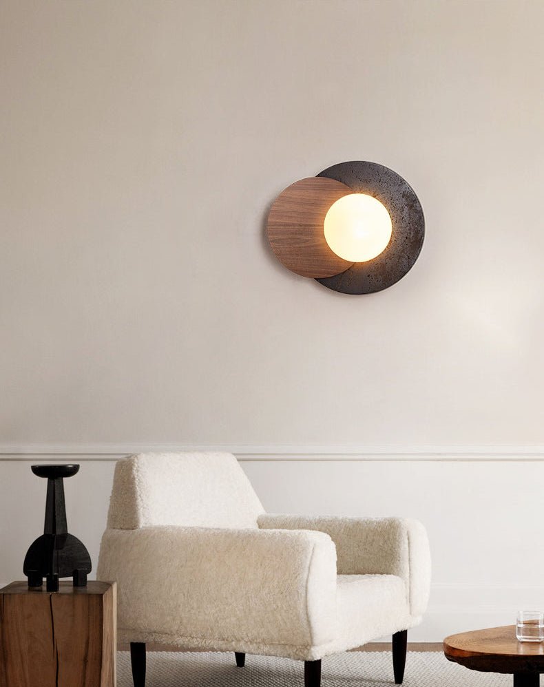 Themisto - Black Travertine and Walnut Sconce