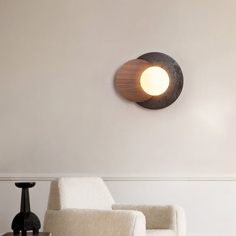 Themisto - Black Travertine and Walnut Sconce