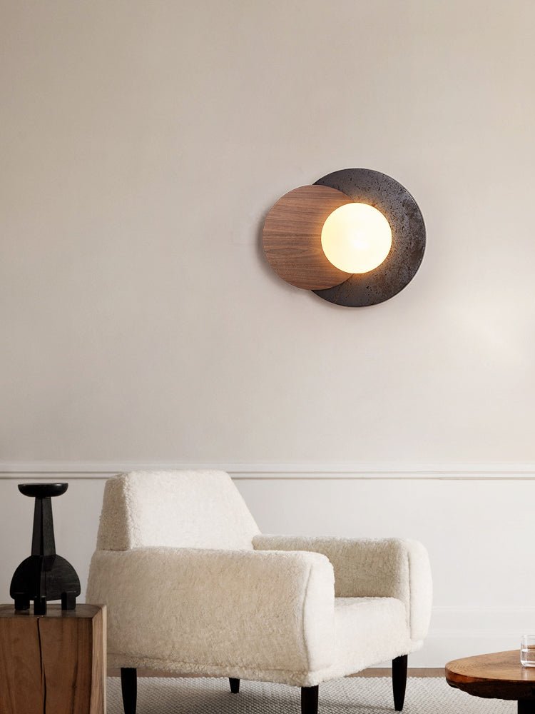 Themisto - Black Travertine and Walnut Sconce