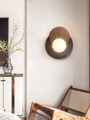 Themisto - Black Travertine and Walnut Sconce