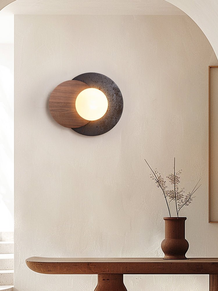 Themisto - Black Travertine and Walnut Sconce