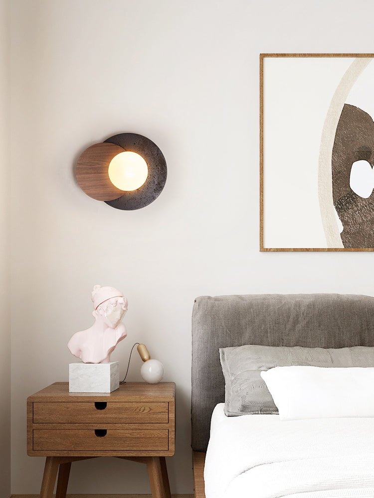Themisto - Black Travertine and Walnut Sconce
