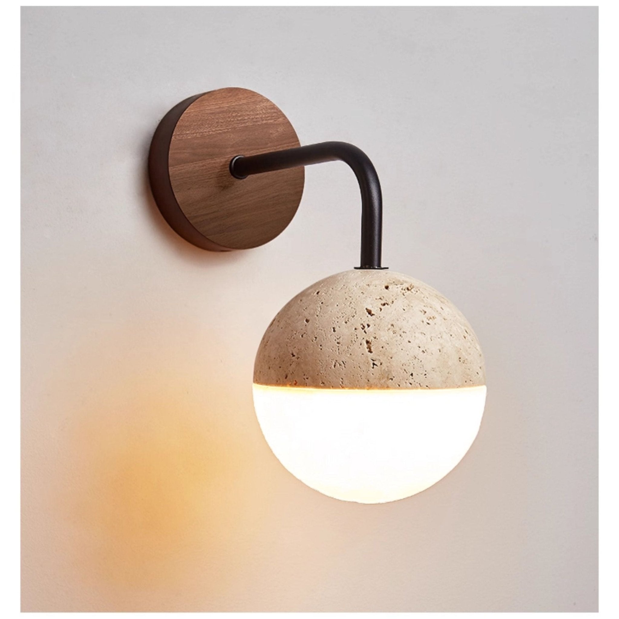 Kirke - Travertine and Polycarbonate Orb Sconce