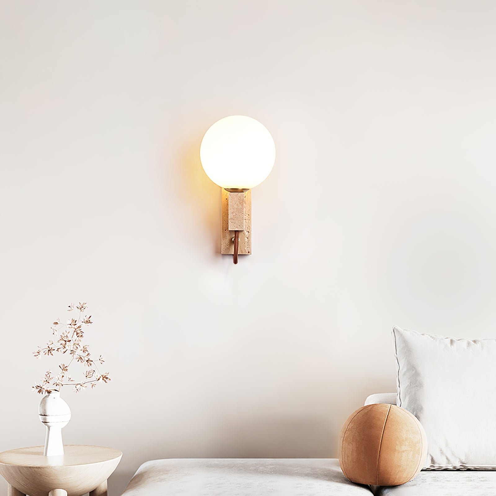 Halie - Travertine and Opal Sphere Sconce