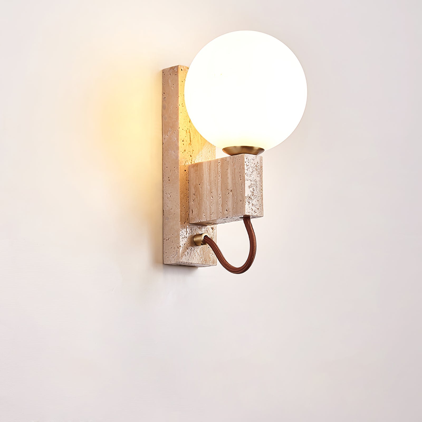 Halie - Travertine and Opal Sphere Sconce