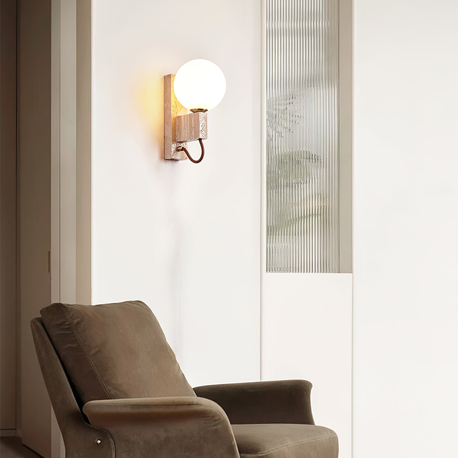 Halie - Travertine and Opal Sphere Sconce