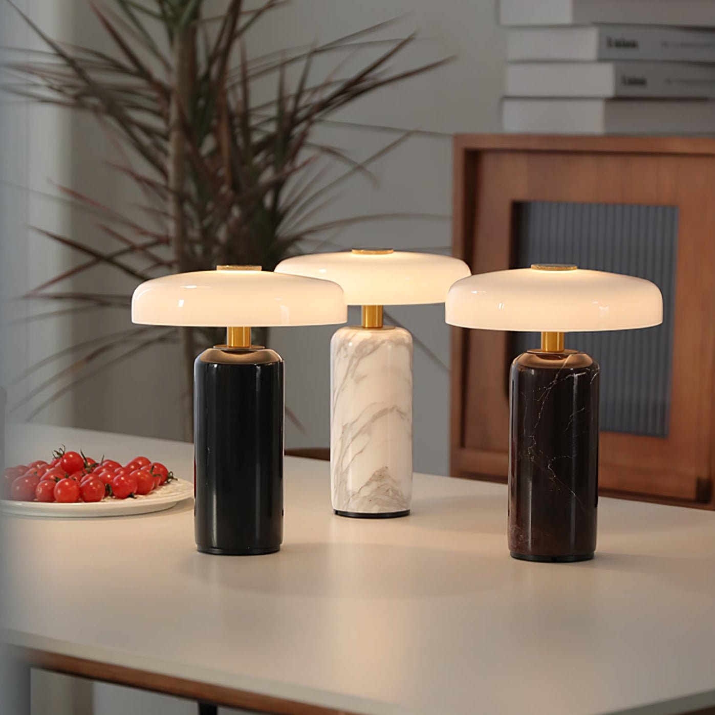Hespera - Cordless Marble and Opaline Glass Table Lamp
