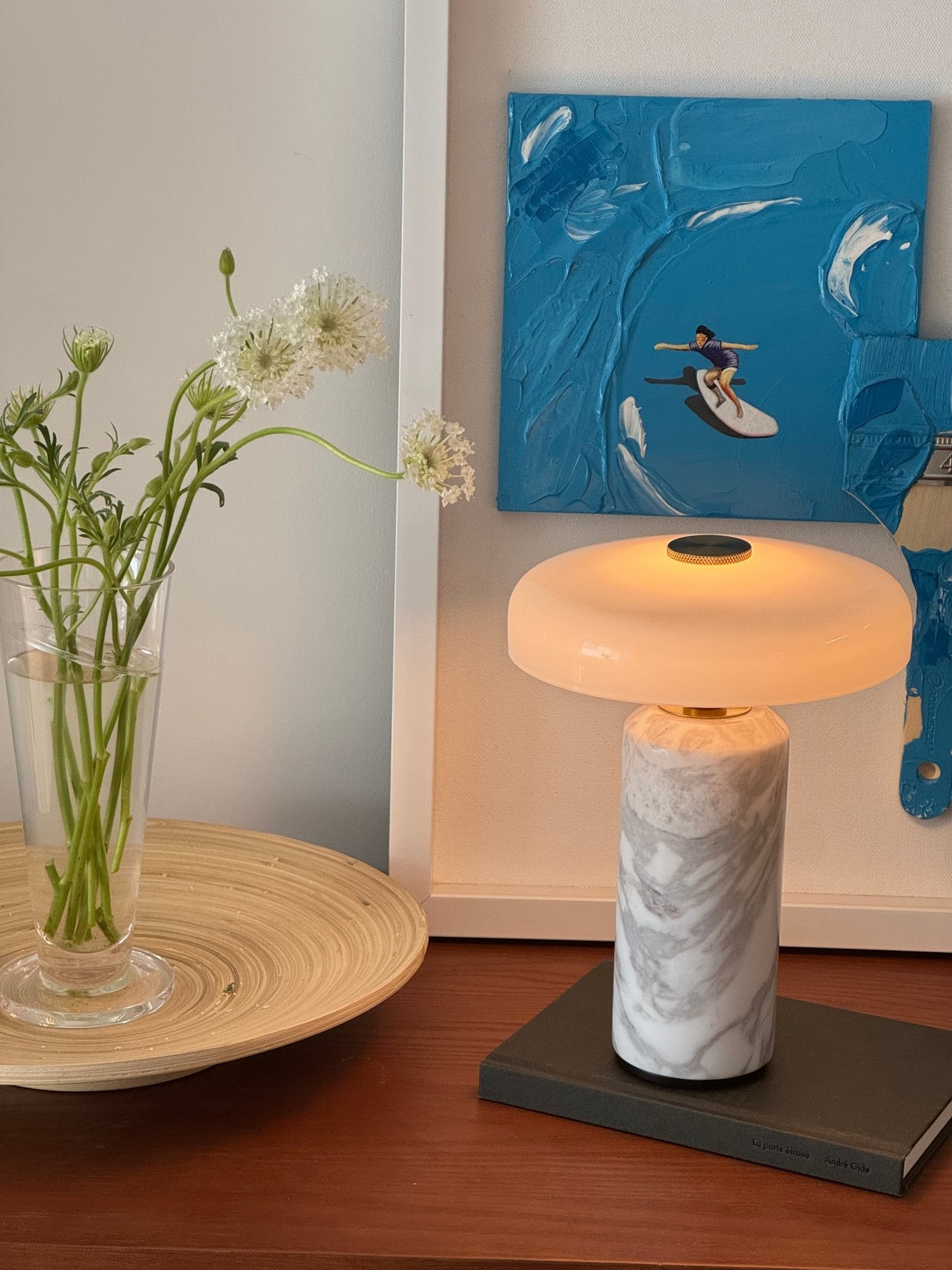 Hespera - Cordless Marble and Opaline Glass Table Lamp