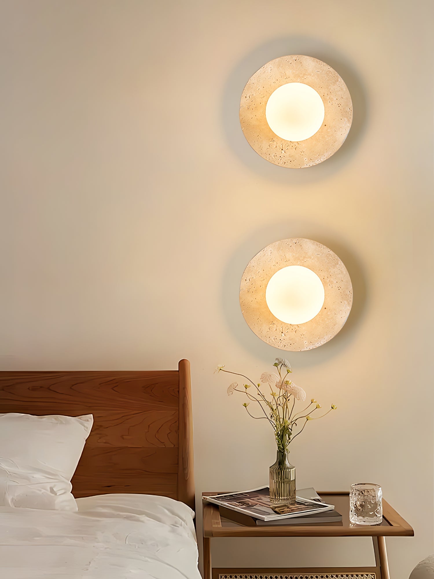 Laomedeia - Travertine and Opal Glass Sconce