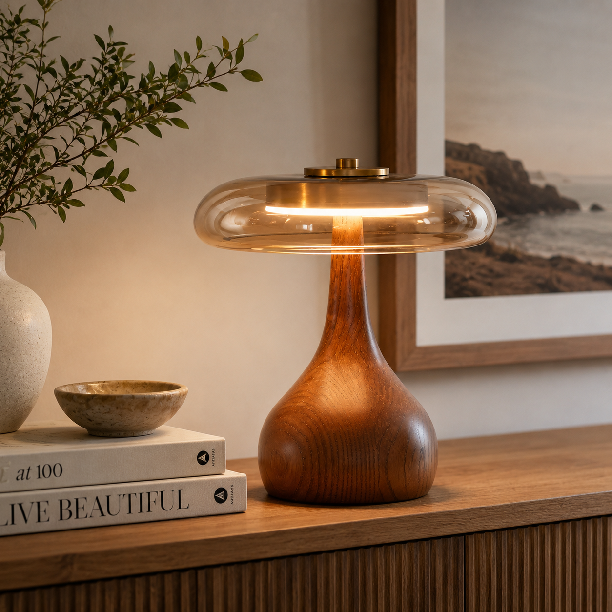 Lyra - Wood Glass Table Lamp
