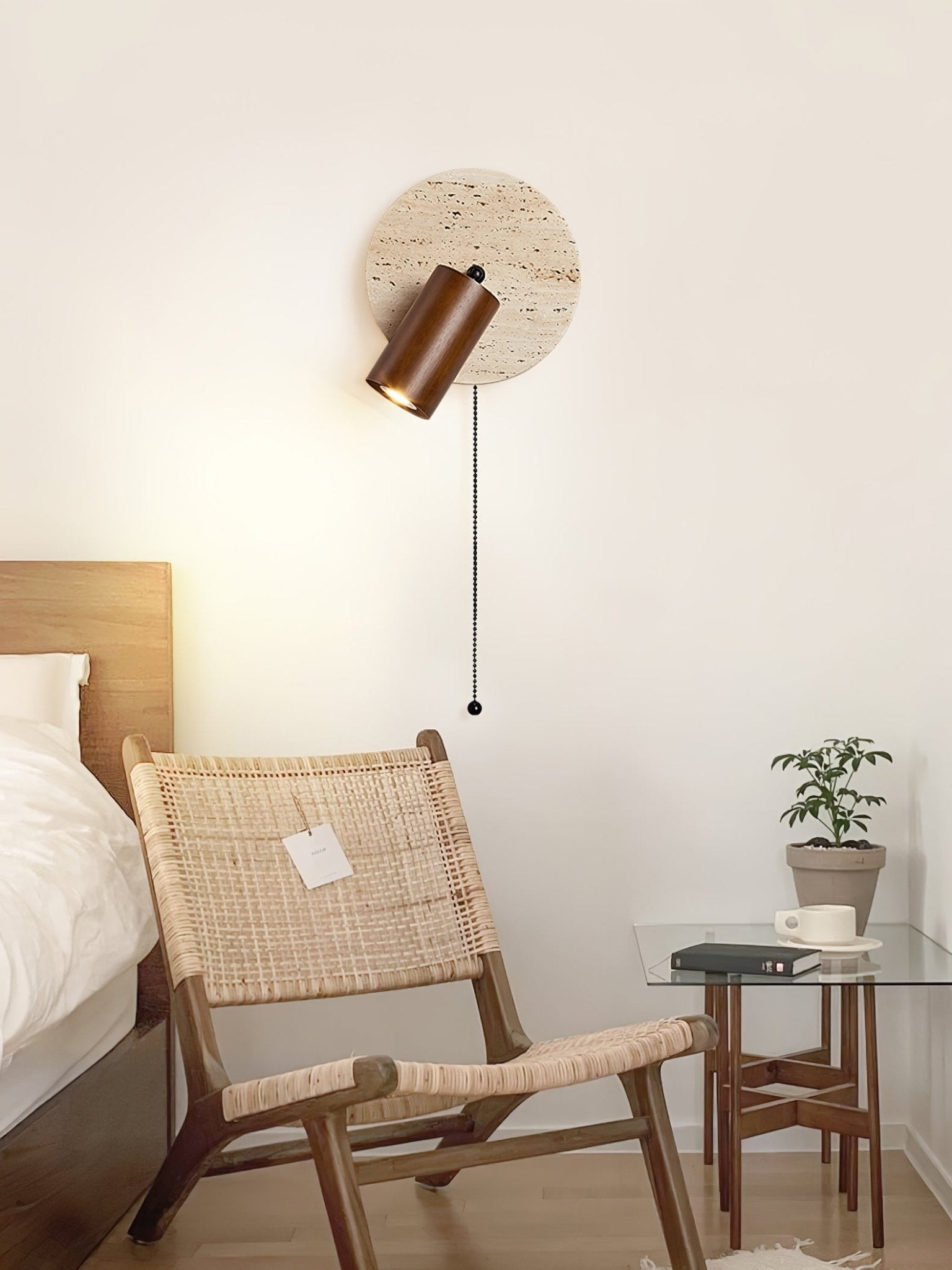 Idmon - Travertine and Wood Wall Lamp